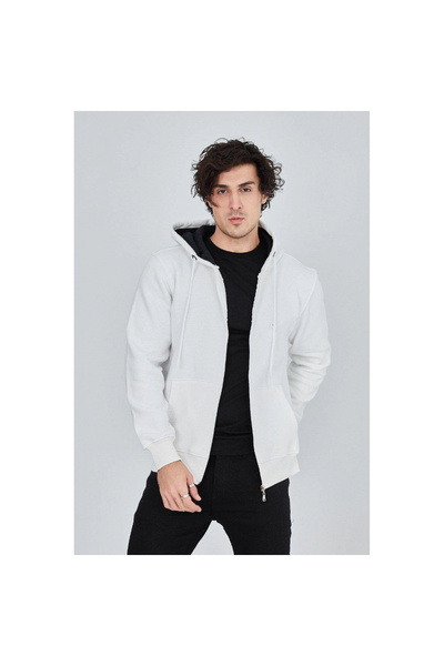 Narnuga Hooded Plain Zippered Cardigan - White