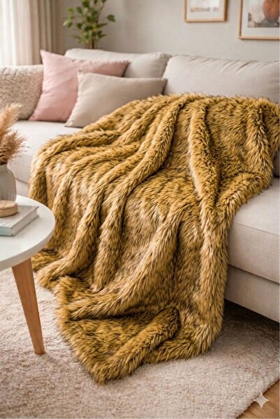 sevaradekor Plush Cover Non-Slip Sofa Cover Tibetan Sofa Cover 200X75 Golden ...