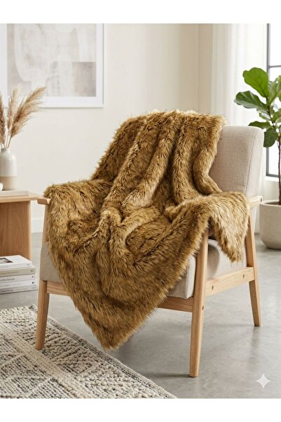 sevaradekor Plush Cover Non-Slip Sofa Cover Tibetan Sofa Cover 200X100 Golden...