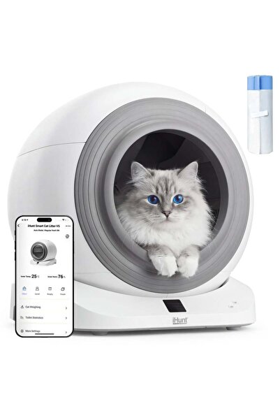 iHunt Litieră inteligentă automată pentru pisici V5, Spray dezodorizant, WiFi...