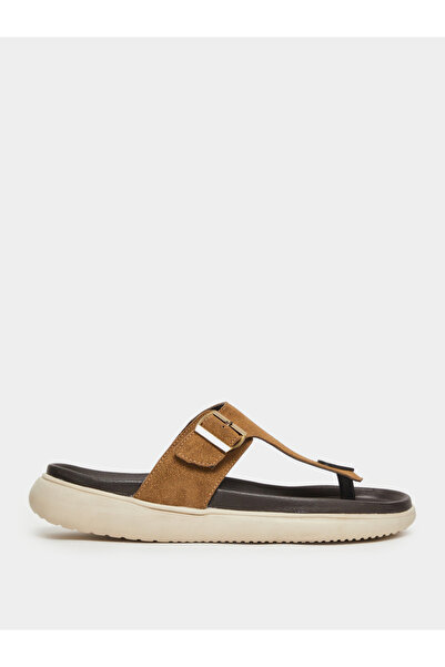 Styli Tan Buckle-Up Comfort Thong Sandals