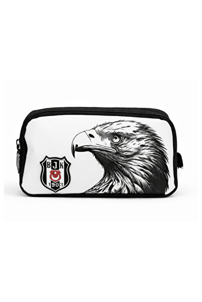 Beşiktaş Lisanslı Çift Bölmeli Kartal Desenli Kalemlik - Rubber Logolu Su İti...