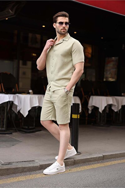 Madmext Mint Green 100% Cotton Men's Shorts Shirt Set E7361