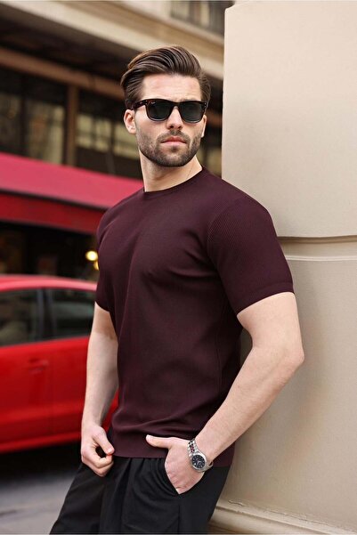Madmext Mürdüm Crew Neck Ribbed Men's T-Shirt E7474