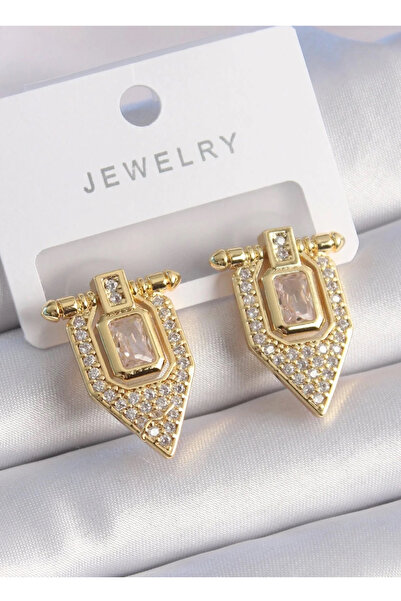 Pirinç Gold Zirkon Taşlı Serenay Küpe