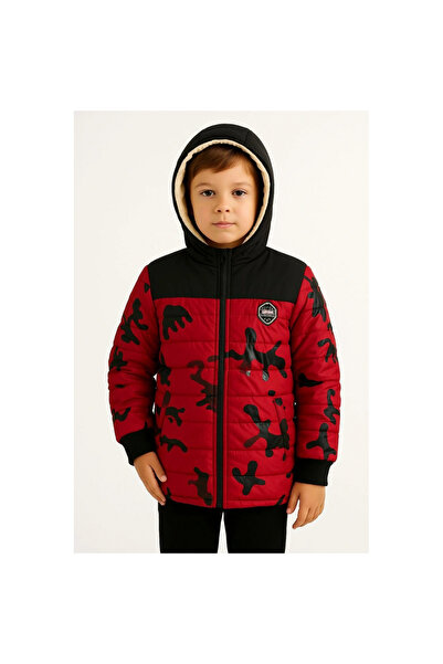 Narnuga Camouflage Patterned Coat with Warm Plush Lining, Hooded, Zippered Wi...