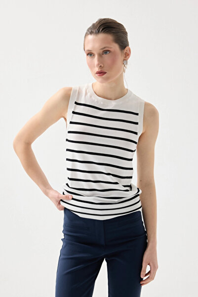 Gusto Striped Mercerized Knitwear Blouse - White