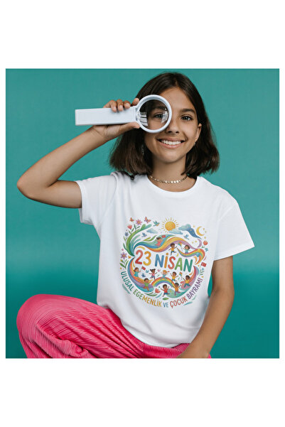 ALPŞAN TİCARET Παιδικό μπλουζάκι 23 Απριλίου για κορίτσια και αγόρια, λευκό π...