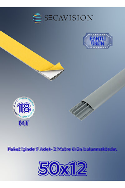 50x12 Yapışkan Bantlı Balık Sırtı Kablo Kanalı- Gri- (18 mt) 50x12 mm