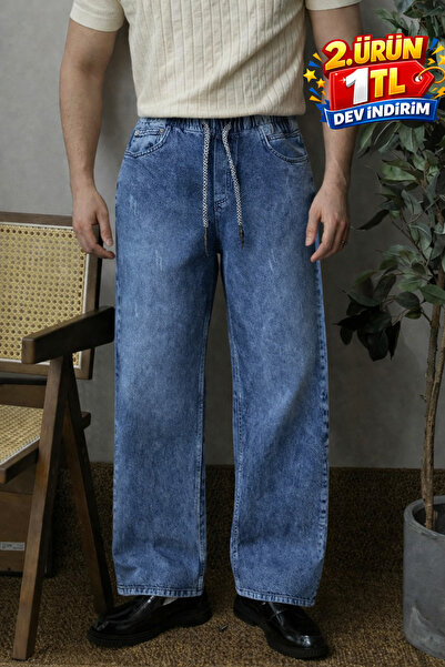 DAMGA JEANS Ανδρικό τζιν παντελόνι σε σκούρο μπλε χρώμα με ελαστική μέση και ...