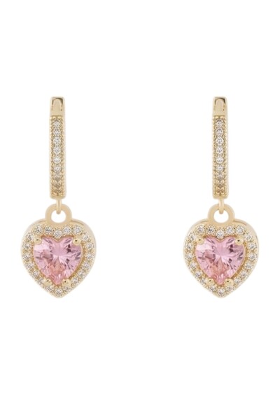 AXXION Zircon Stone Heart Dangle Earrings Tarnish Free Stainless Steel Gold C...