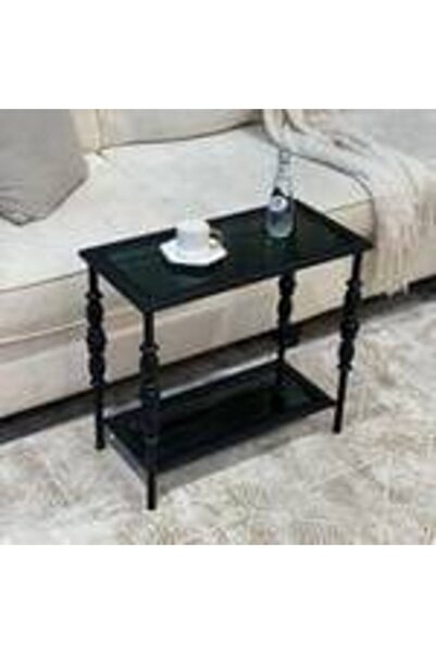 LAMST Black Iron Service Table with Black Glass