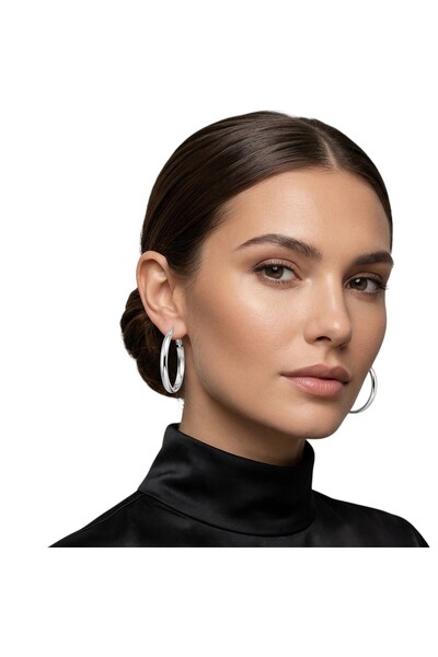 LİANG DİAN XİU Classic Big Hoop Earrings Tarnish-Free Stainless Steel Silver Color Minimal Stylish Women's Earrings