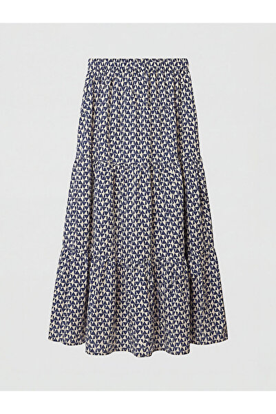 LC Waikiki Indigo Patterned Layered Skirt with Elastic Waist