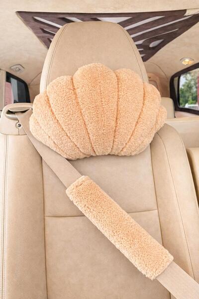 Masalia طقم وسادة رقبة السيارة وحزام الأمان بتصميم أويستر فاخر