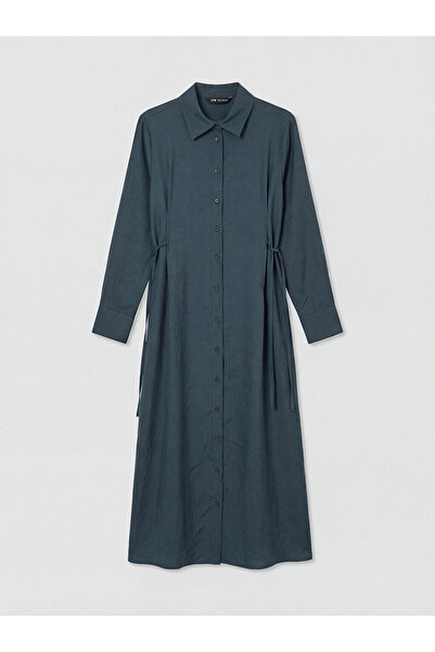 LC Waikiki Γκρι φόρεμα-πουκάμισο με δέσιμο στη μέση και μείγμα υφασμάτων Modal