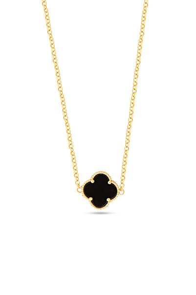 yare jewelry Siyah Yonca Altın Kaplama Gümüş Kolye