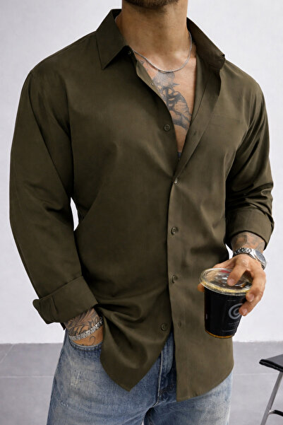 Tarz Cool Linen Look Half Oversize Long Sleeve Men's Shirt