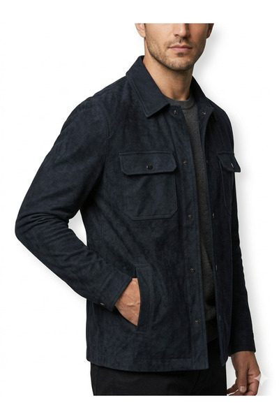 İMAJ MAĞAZACILIK Men's Premium Suede Look Slim Fit Seasonal Jacket - Jean Jacket Model with Snap Buttons