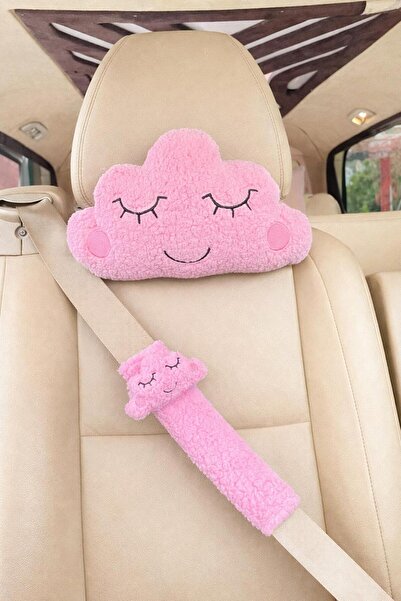 Masalia Cute Plush Cloud Patterned Car Neck Pillow and Seat Belt Set (1 Pillo...