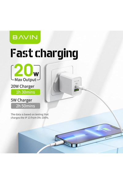 Bavin Dual Port PD20W QC3.0 Fast Charging Portable Phone Charger - PC836E