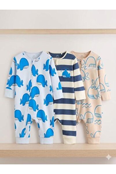 Next Baby Cotton Whale Patterned 3-Piece Jumpsuit Set
