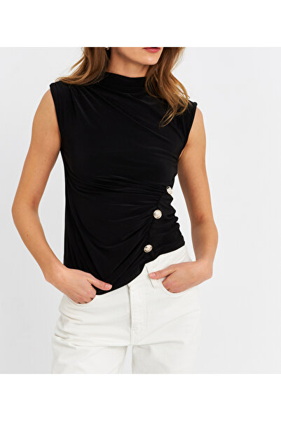 NEW JOURNAL Γυναικεία μπλούζα με μαύρα κουμπιά και λεπτομέρειες APP1022
