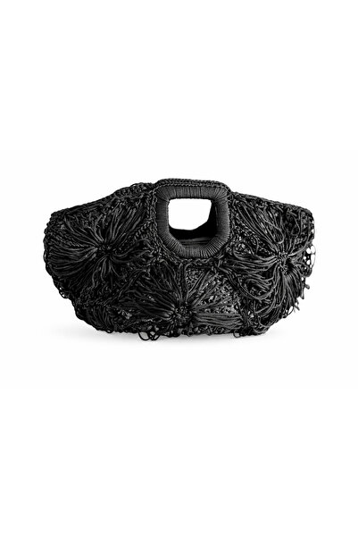 OEM Handmade Black Macrame Bag with 3D Floral Pattern – Elegant Evening Bag, ...