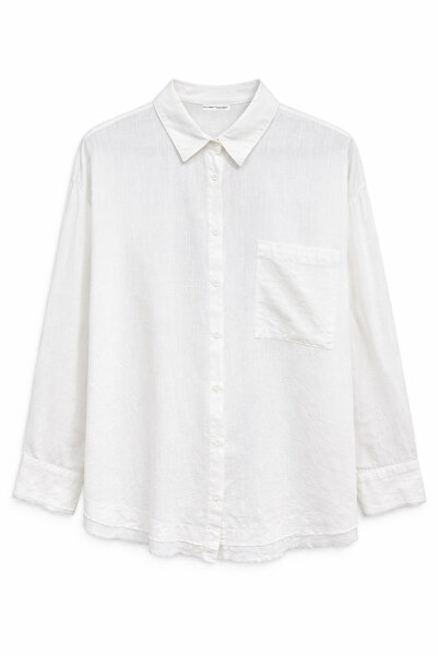 Mixray 4640 Дамска ленена риза със състарен вид и декоративни шевове, овърсай...