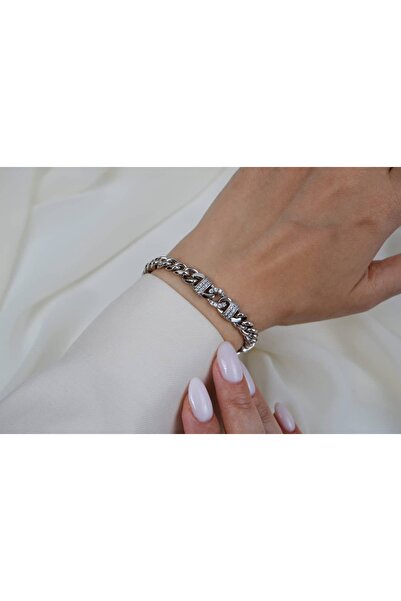 ATELİER TUĞBA Blk279 Lock Detail Gourmet Chain Silver Bracelet (17.5 cm + 3 c...