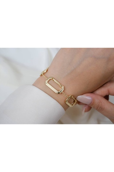 ATELİER TUĞBA Blk288 Large Rectangular Ring Gold Bracelet (19.5 cm + 5 cm Ext...