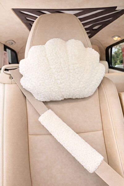 Masalia Plush Oyster Designed Car Neck Pillow and Seat Belt Set