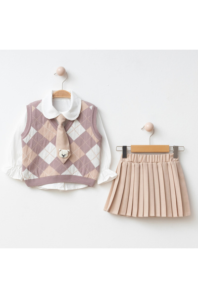 My Lusa baby wear Πλεκτό γιλέκο με σχέδιο μπακλαβά για κορίτσια – 3 Χρώματα –...