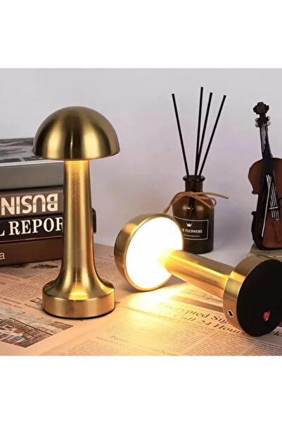 Perağ Dokunmatik Mantar Masa Lambası – Şarjlı, Gold Renk