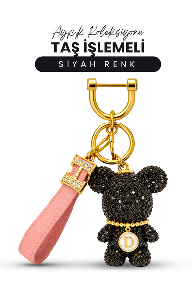 Baghes Μπρελόκ με λουράκι με σχέδιο αρκουδάκι από μαύρη πέτρα, συμβατό με τσά...