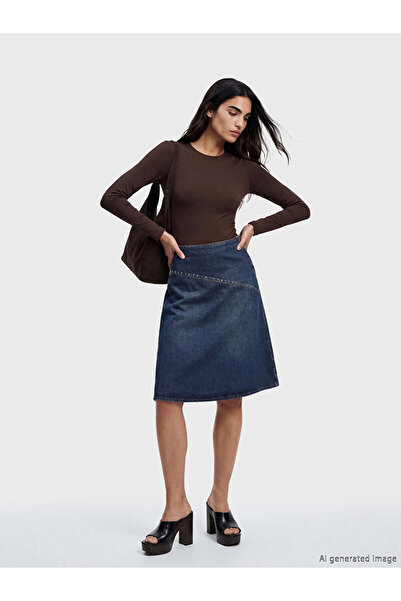 LC Waikiki I Beli Zippered Stoned A-Line Jean Skirt from Freezen Store