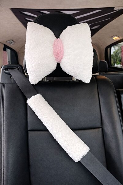 Masalia طقم وسادة رقبة وحزام أمان للسيارة بتصميم فيونك فاخر