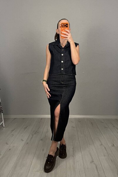 lady special Σετ γιλέκο και τζιν φούστα