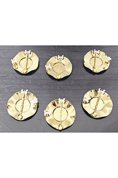 atabey home 6-Piece Metal Gold Tea Plate and Luxury Plate with 6 Spoons in Ca...