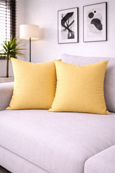 2-Piece Linen Look Cushion Cover Yellow