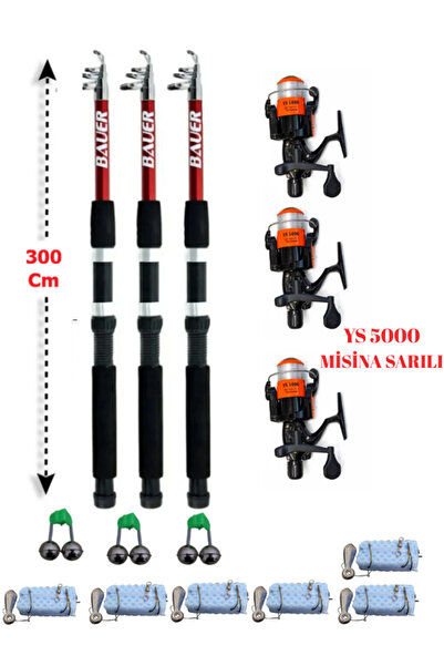 tmcn 3'Lü Hazır Sazan Olta Göl Baraj Olta Seti 300cm Olta Kamışı