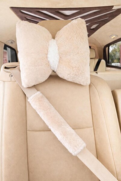 Masalia طقم وسادة رقبة وحزام أمان للسيارة بتصميم فيونك فاخر