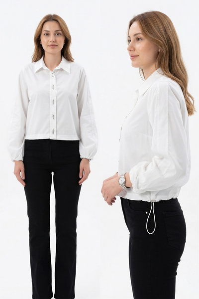 Lale Butik Birit Detailed Poplin Shirt 19556 Ecru