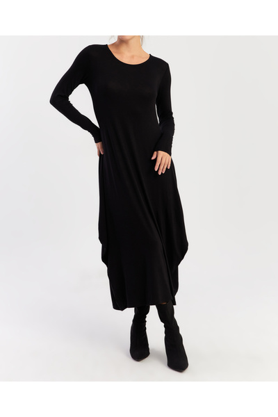 NEW JOURNAL Γυναικείο μαύρο μίντι φόρεμα APP1272