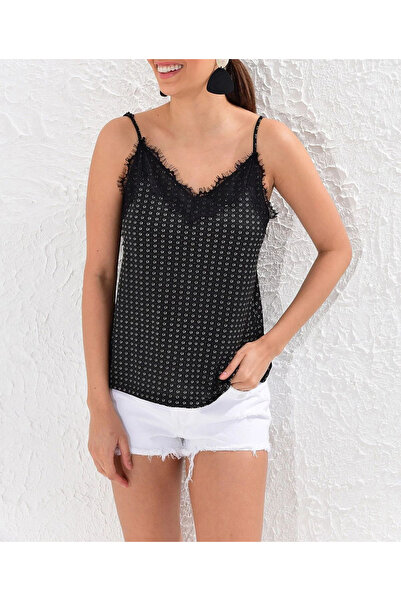 NEW JOURNAL Γυναικεία μαύρη δαντελένια μπλούζα με γιακά APP8005