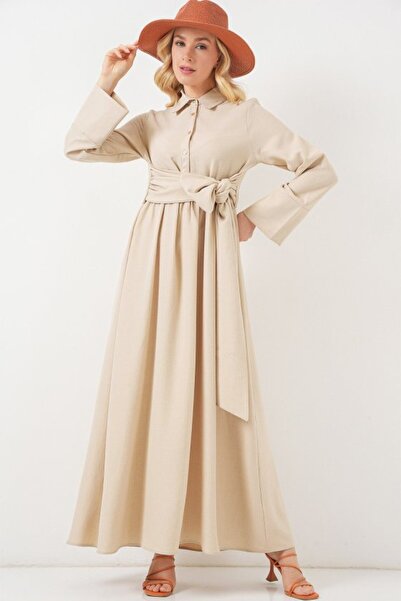 COjans Front tie linen dress 2574 - beige