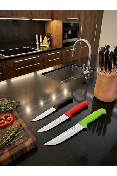 STRADA HOME AKINOKS Paslanmaz Çelik Bursa 3'Lü Farklı Renk Boyut Mutfak Bıçak...