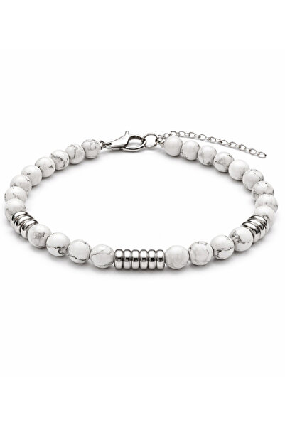 BHCL Havlit White Stone and Steel Men's Bracelet, Gift Natural Stone Men's Br...