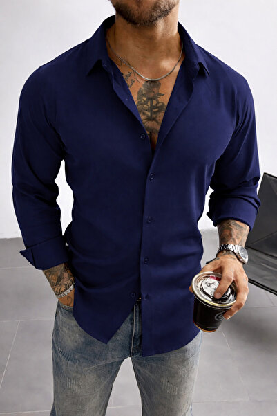 Tarz Cool Linen Look Half Oversize Long Sleeve Men's Shirt