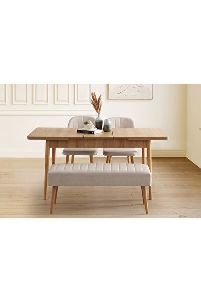 Vivense Pera Açılır Mutfak Masa Takımı, Karina Meşe Krem